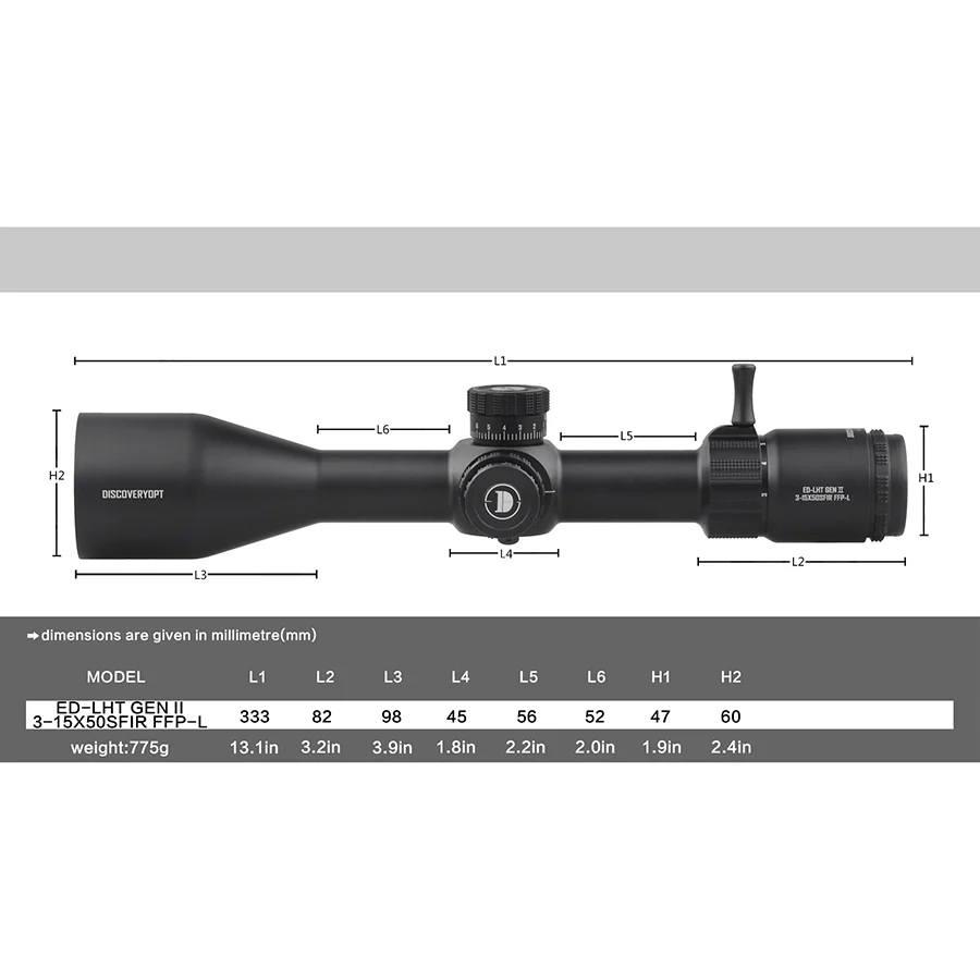 DISCOVERYOPT Óptica  ED-LHT GENⅡ 3-15X50SFIR FFP-MRAD/MOA Diámetro: 30MM 