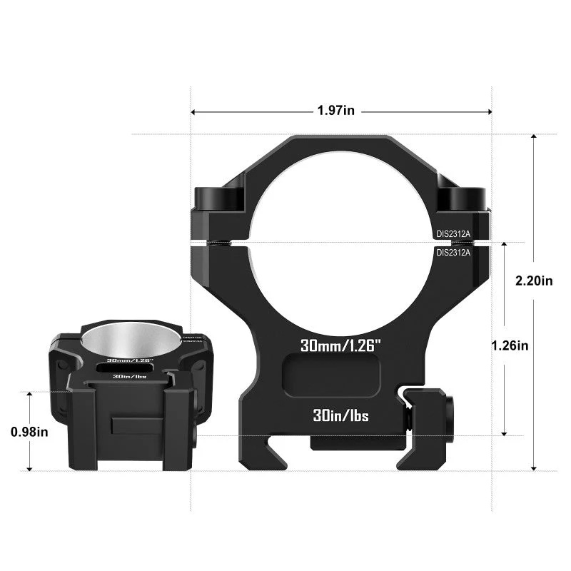 DISCOVERYOPT ANILLAS DE MONTAJE PARA MIRA TELESCÓPICA  7075 DE ALUMINIO – TUBO DE 30 MM | COMPATIBLE CON MONTURAS DE MIRA DE 1,26" PARA RIEL PICATINNY
