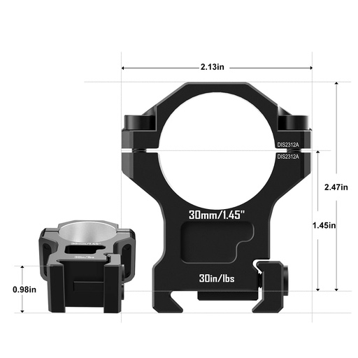 [DIS6061] DISCOVERYOPT ANILLAS DE MONTAJE PARA MIRA TELESCÓPICA  6061 DE ALUMINIO – TUBO DE 30 MM | COMPATIBLE CON MONTURAS DE MIRA DE 1,45" PARA RIEL PICATINNY